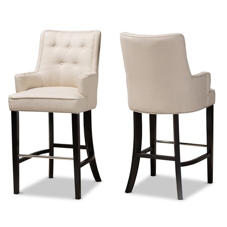 Baxton Studio Aldon Modern and Contemporary Light Beige Fabric and Dark Brown Finished Wood 2-Piece Bar Stool Set 181-11006-Zoro